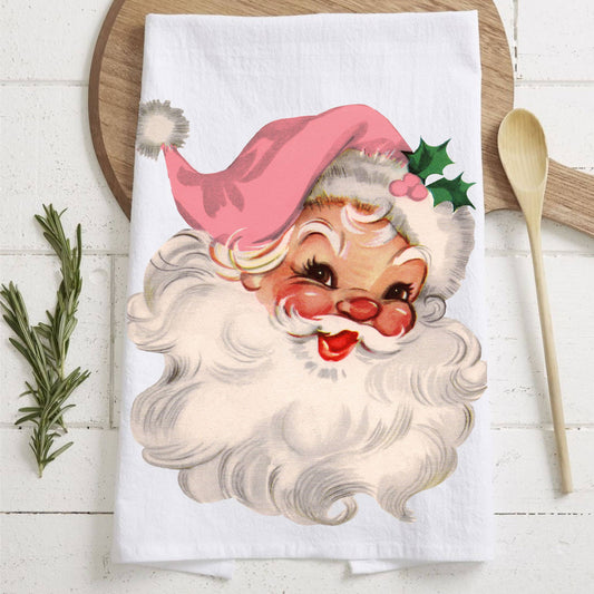 Vintage Santa Holiday Kitchen Towel & Decor | Pink Christmas