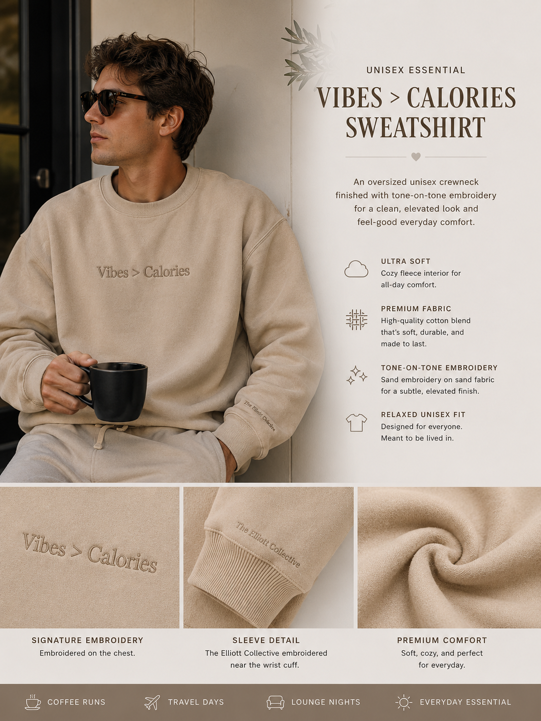 Vibes > Calories Embroidered Sweatshirt - Unisex