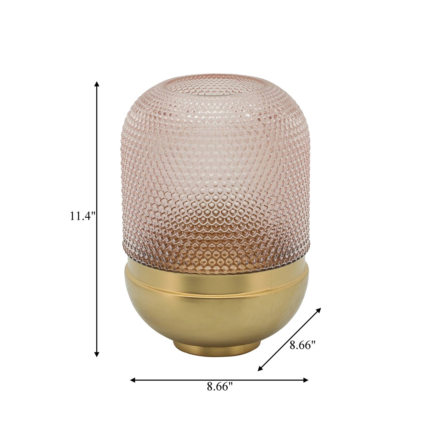 Decorative Vase - Pink/Gold Glass Metal Textured Dots, 11 in