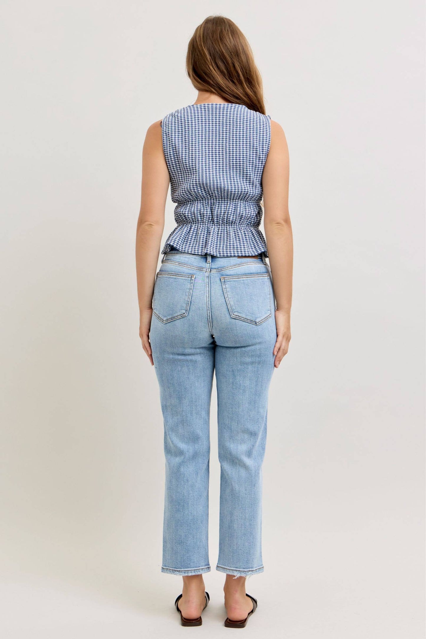 Judy Blue High Waist Classic Light Wash Ankle Straight Jeans, Inseam 28"
