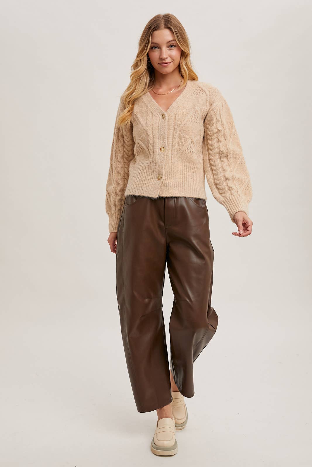 VEGAN LEATHER BARREL PANTS