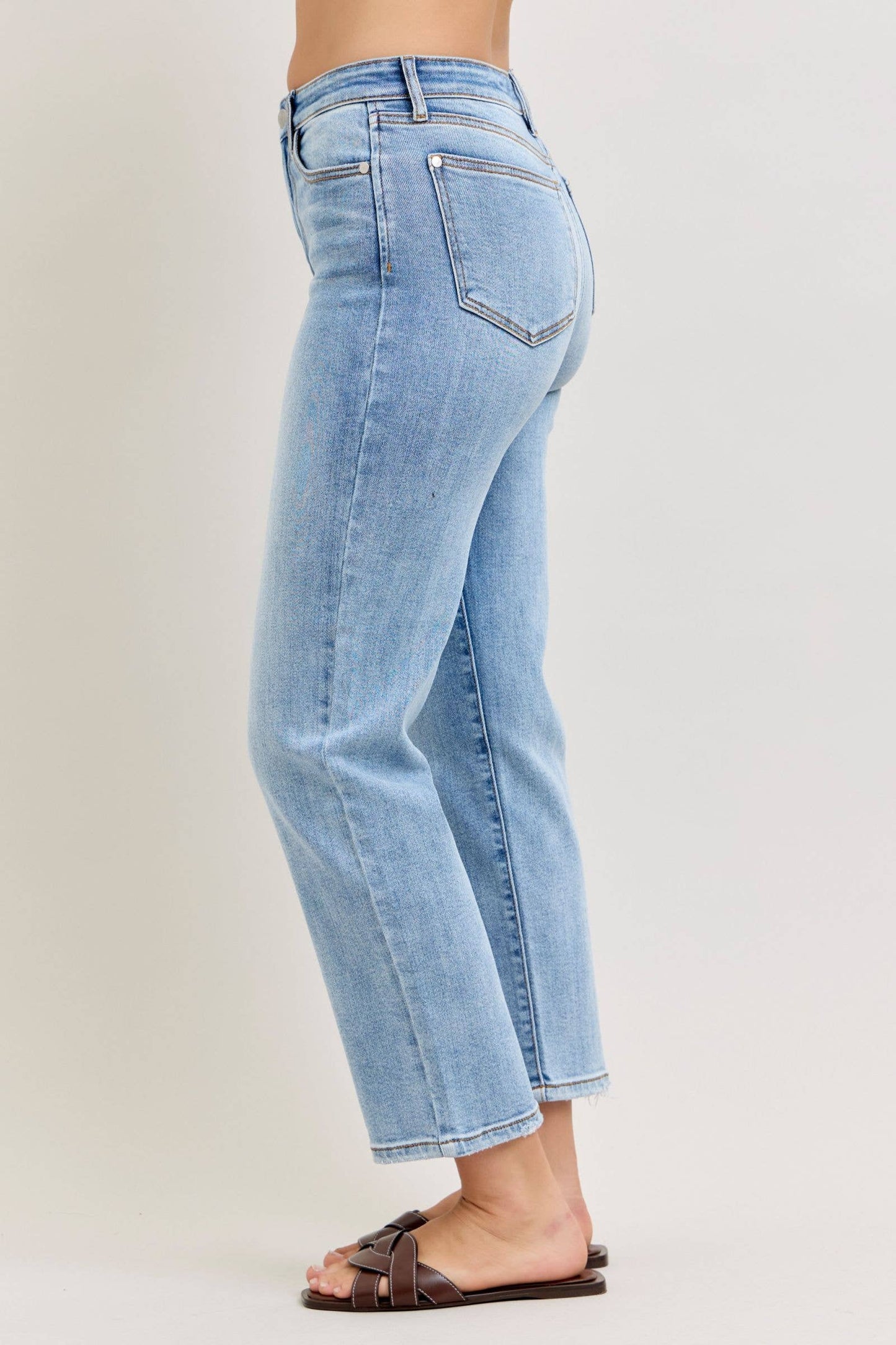 Judy Blue High Waist Classic Light Wash Ankle Straight Jeans, Inseam 28"