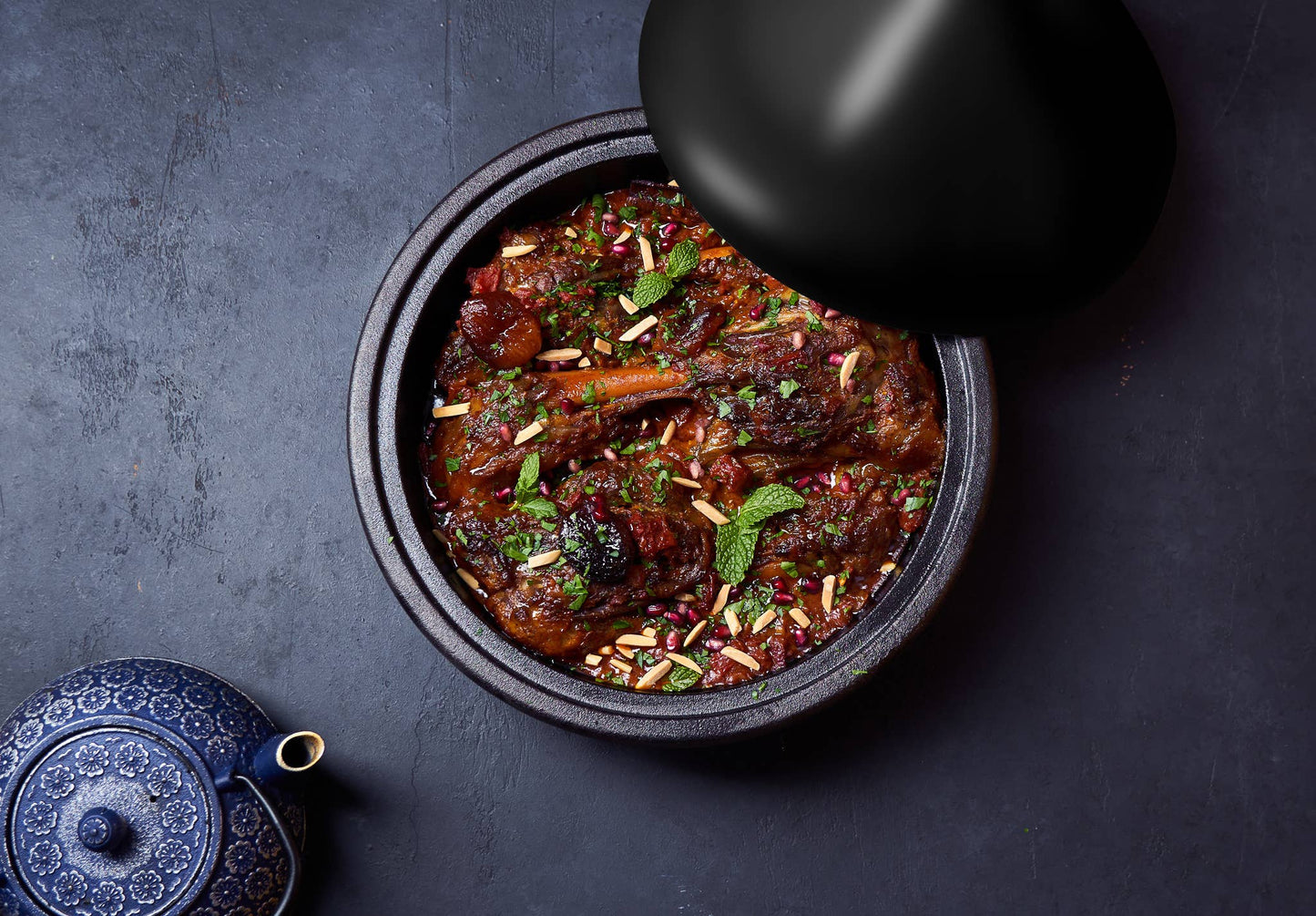 Kook Moroccan Enameled Cast Iron Tagine, Blue, 3.3 Qt
