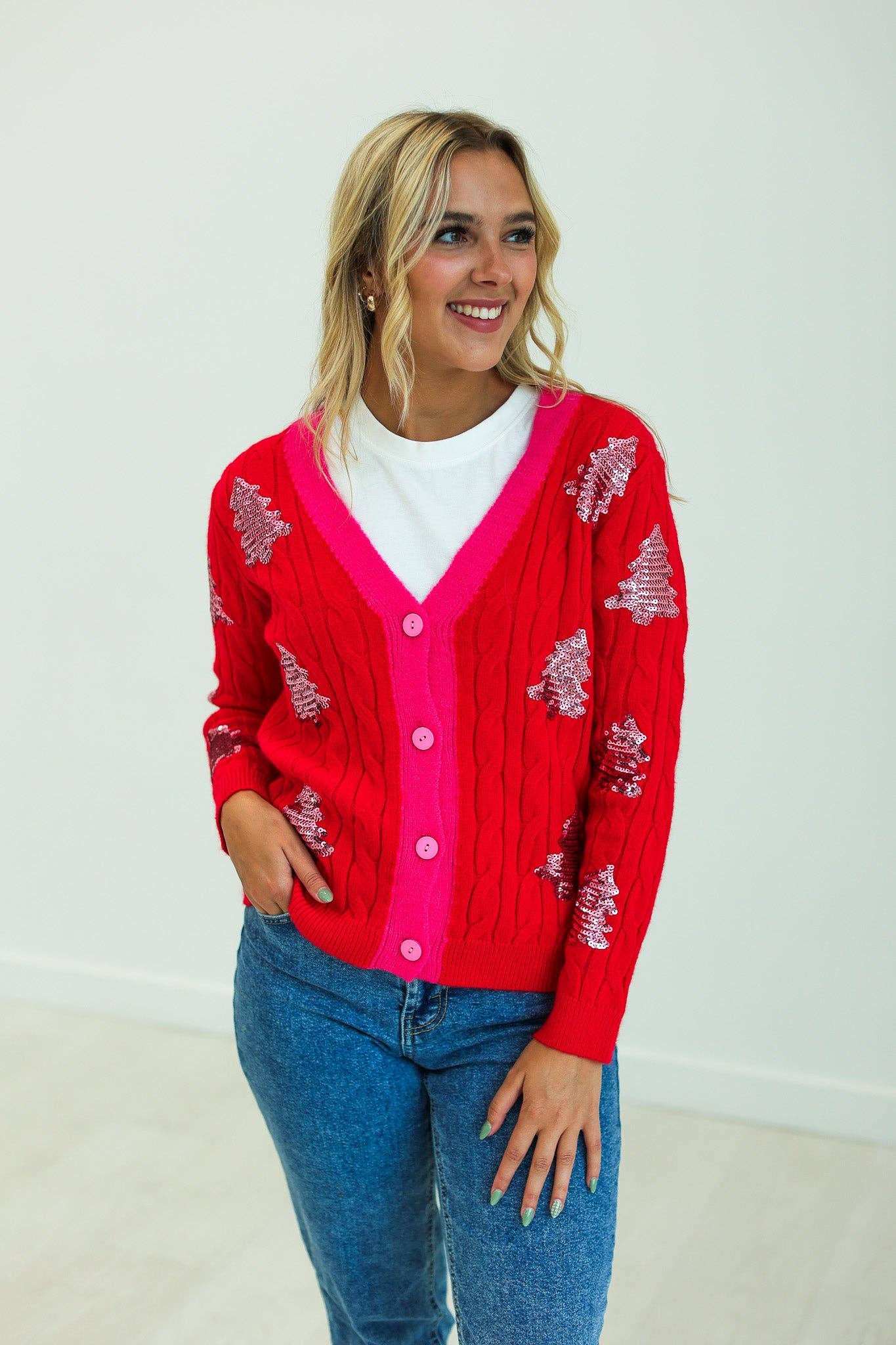 Tree Sequins Cardigan (Inclusive Sizing)