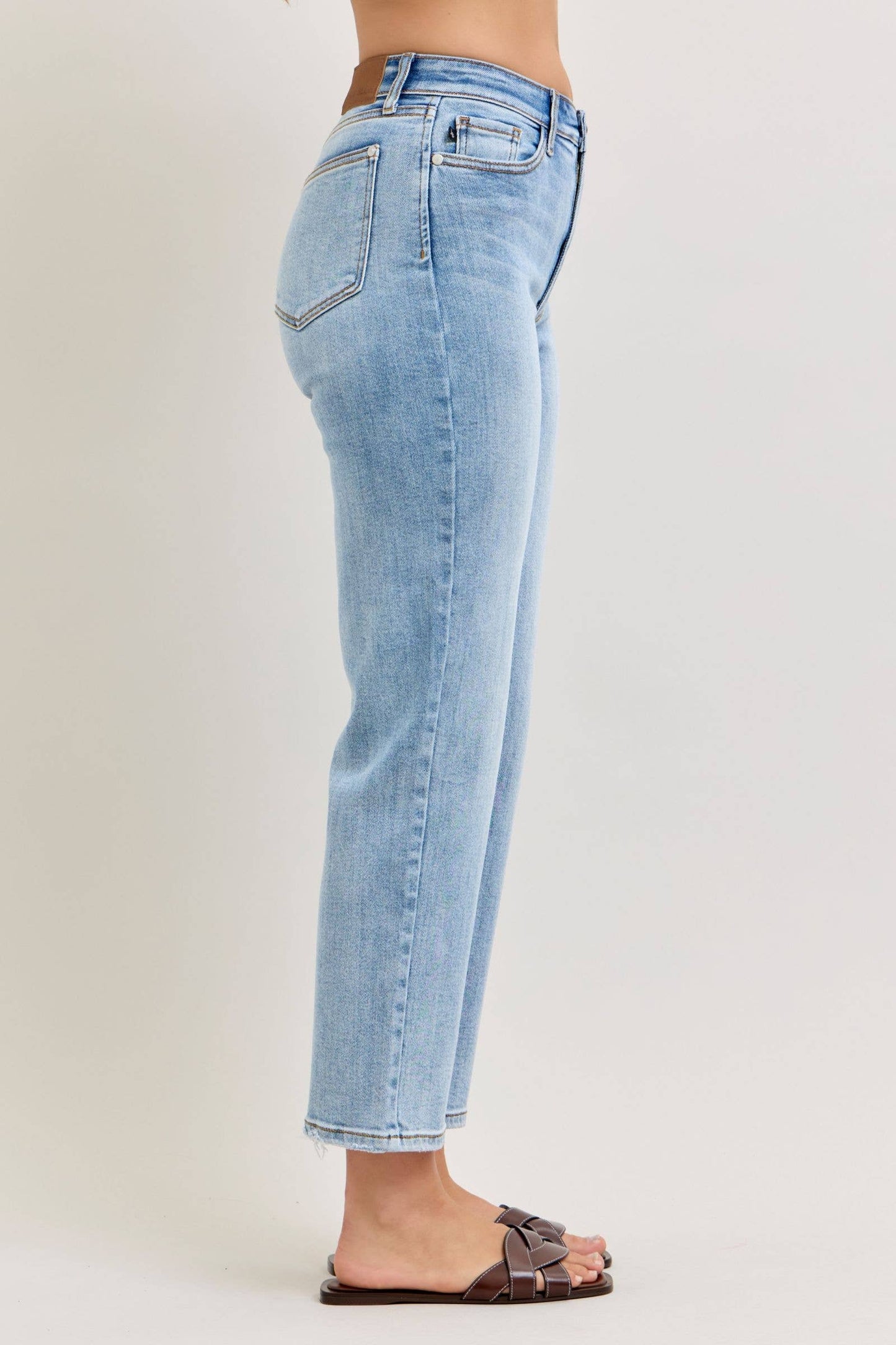 Judy Blue High Waist Classic Light Wash Ankle Straight Jeans, Inseam 28"