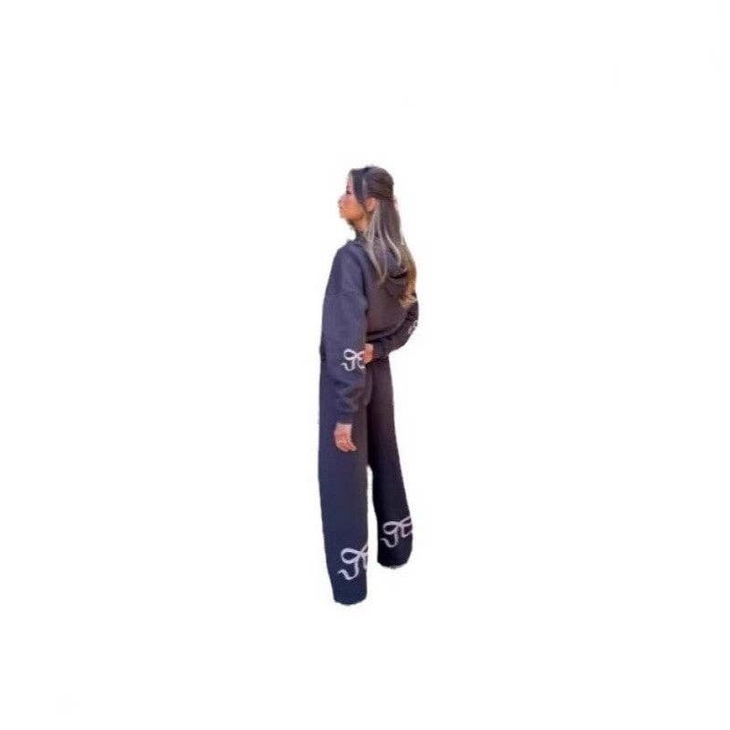Fleece Hooded Bow Print Sweatsuit