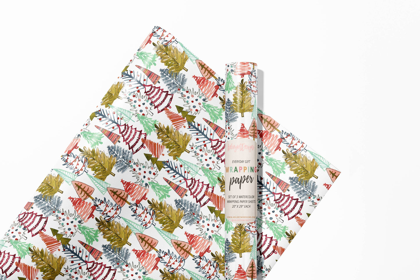 Colorful Christmas Trees Wrapping Paper - 3 Sheet Roll