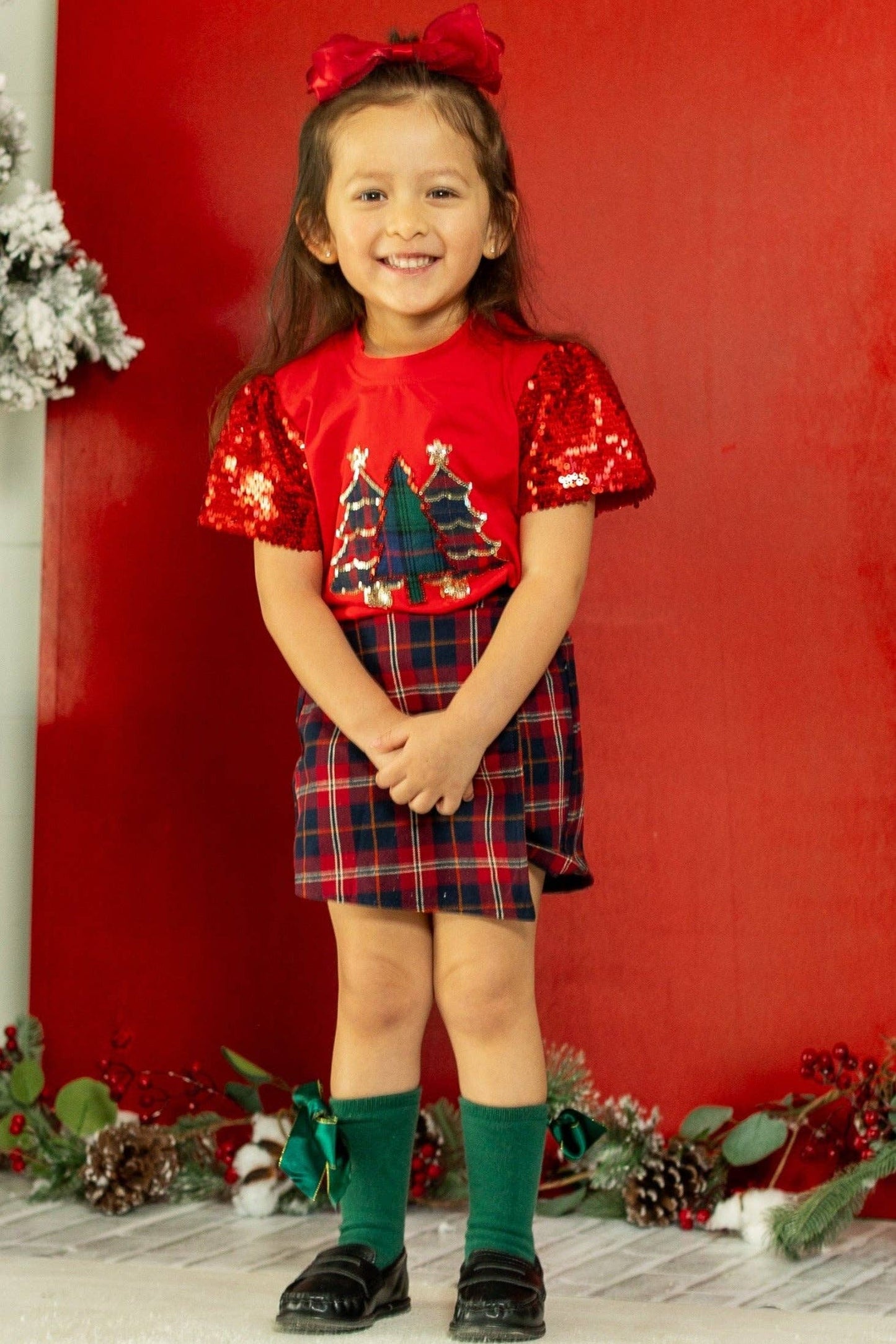 Kids' Festive Forest on Princess Top, Red