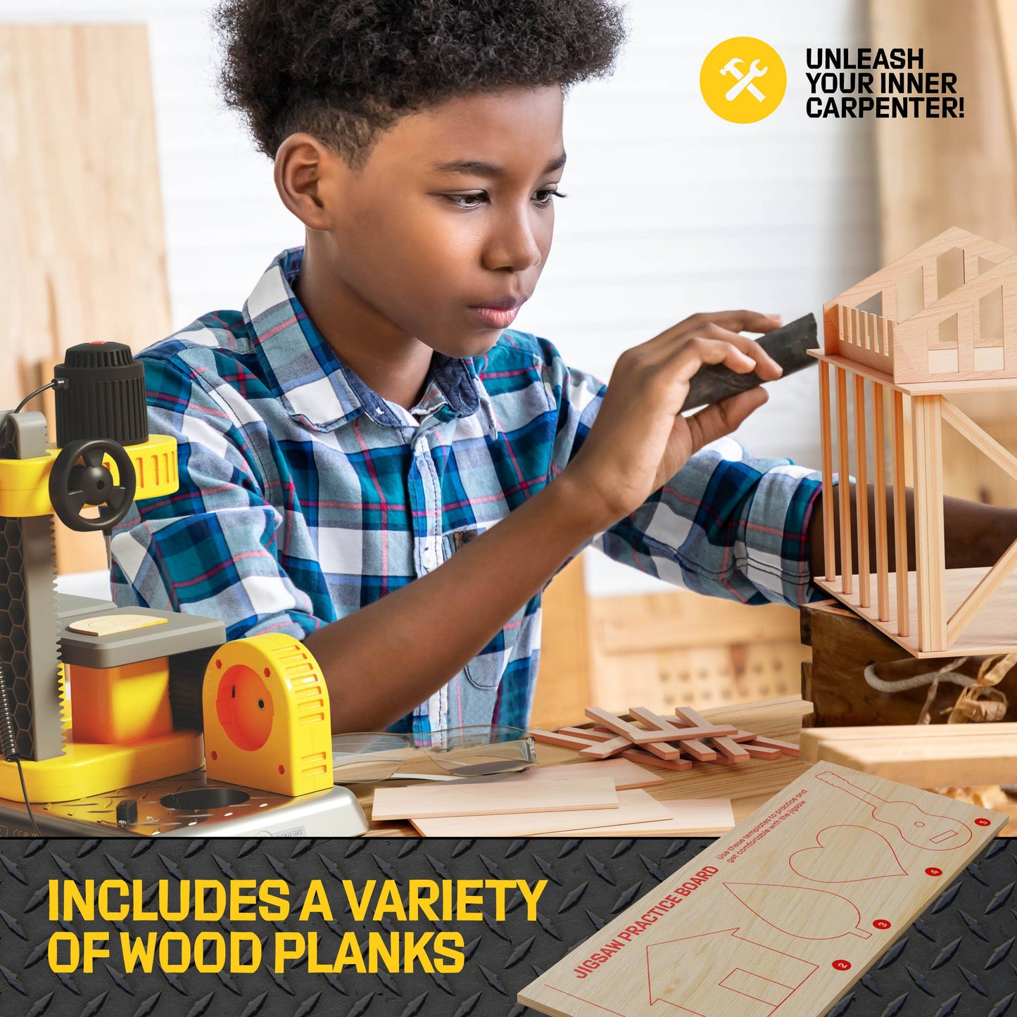 3-in-1 Woodworking Station for Kids Real Construction Tools