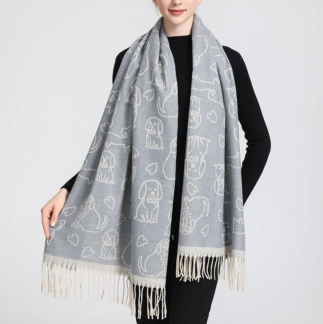 Reversible Puppy Print Cashmere Feel Shawl Scarf