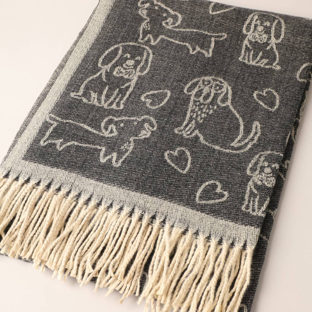 Reversible Puppy Print Cashmere Feel Shawl Scarf