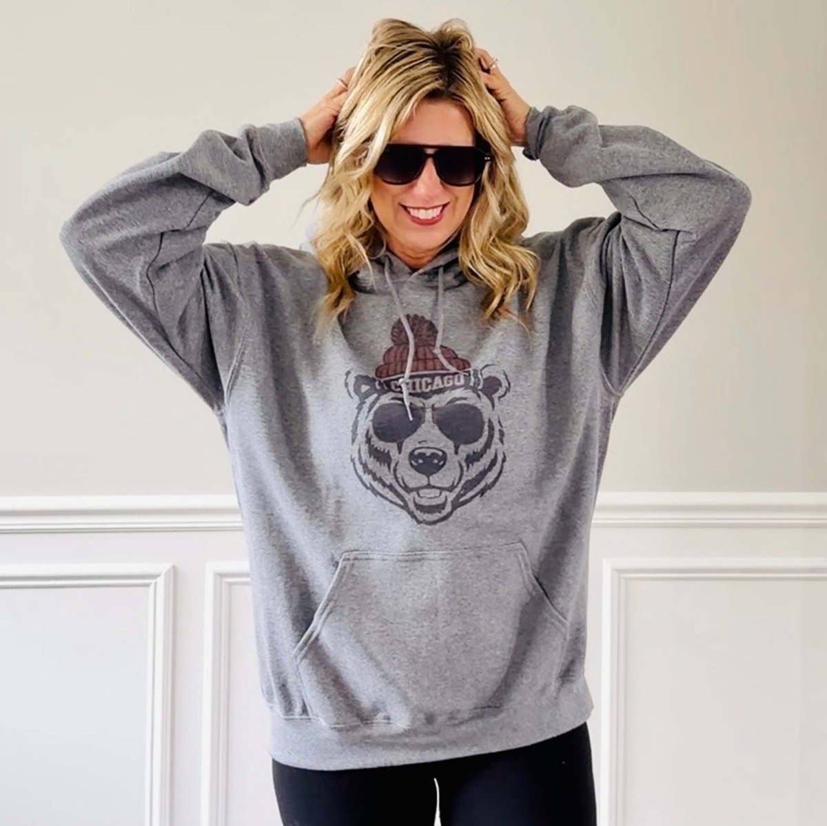Bear With Chicago Beanie Graphic Hoodie (Unisex)