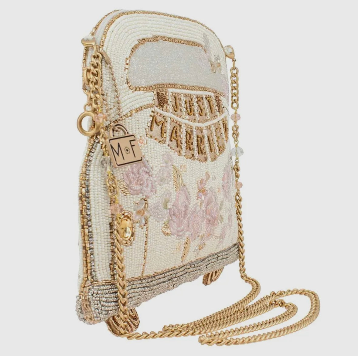 Just Married Beaded Car Image Crossbody Handbag