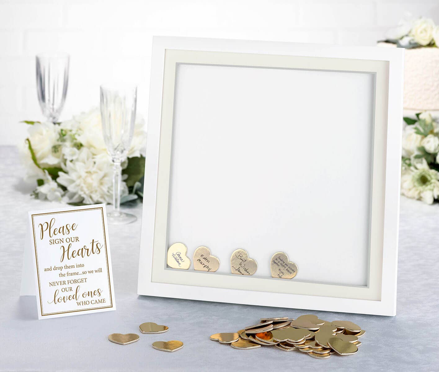 Gold Foil Cardboard Hearts for Guest Signing Frame