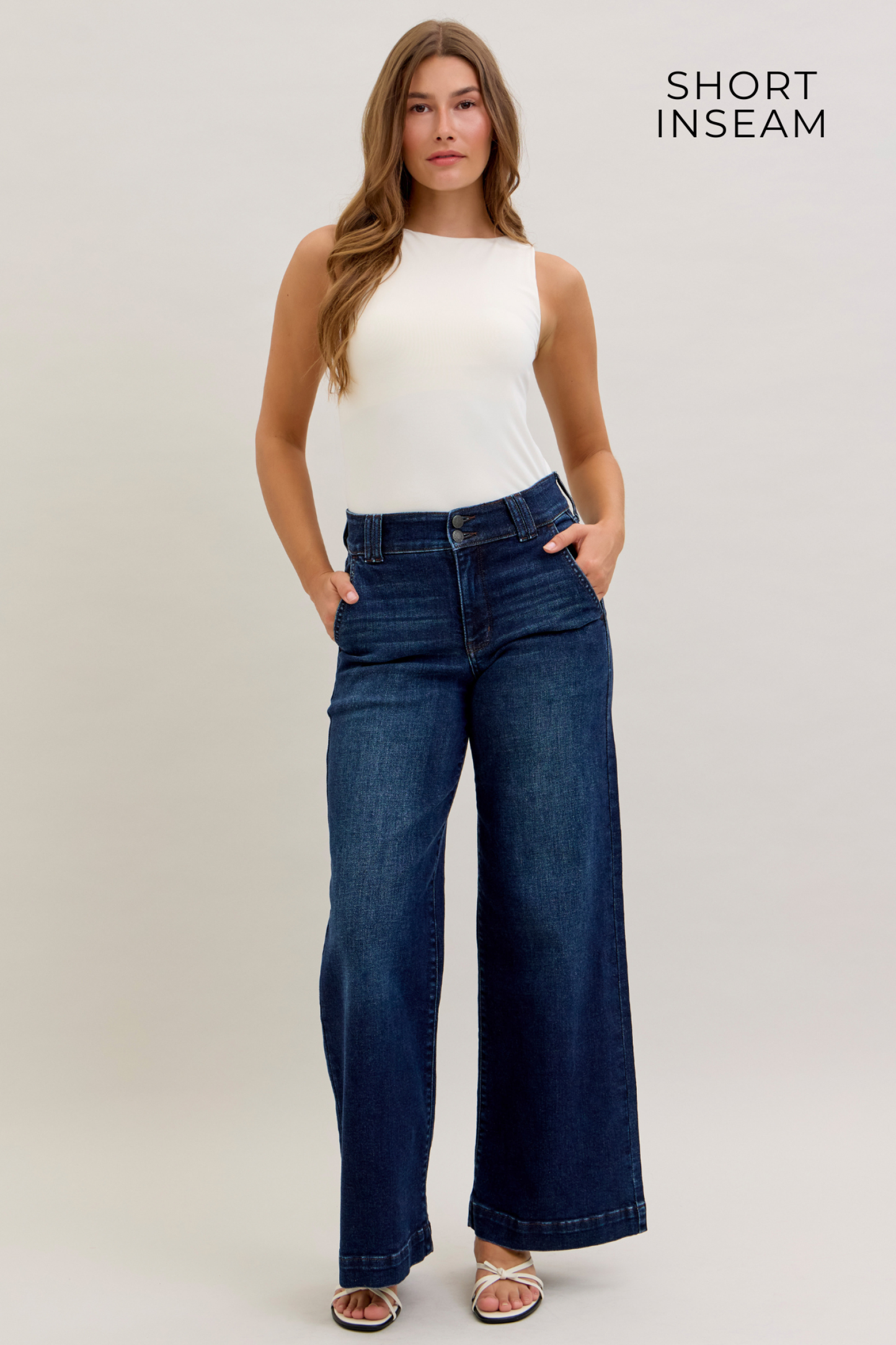 Judy Blue High Waist Dark Wash Wide Leg Trouser - 31” Inseam