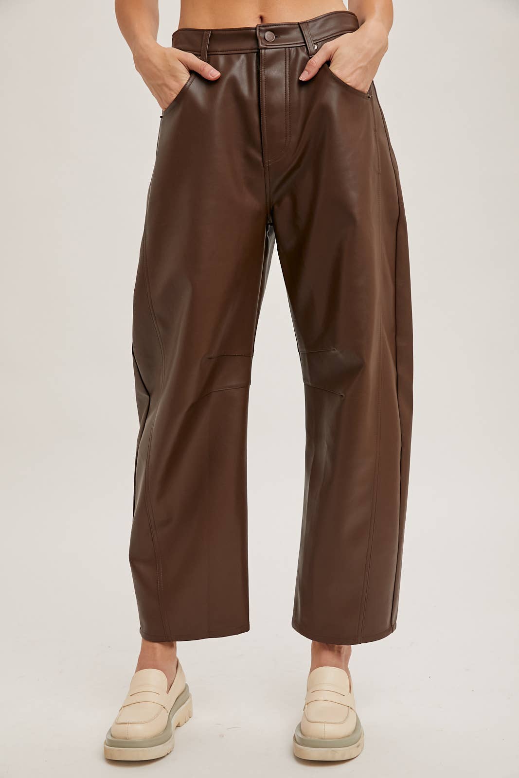 VEGAN LEATHER BARREL PANTS