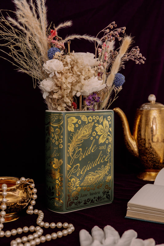 Pride & Prejudice Book Vase – Gold Edition | Jane Austen Literary Ceramic Vase