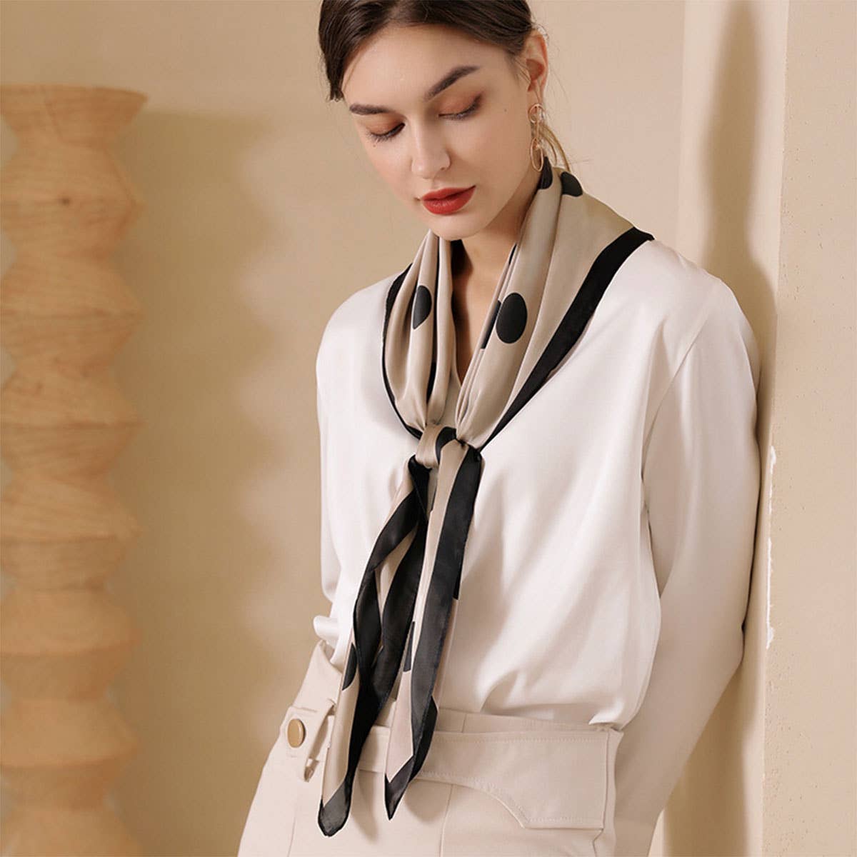 Women’s 35" Polka Dot Silky Wrap Neck Scarf_CWASC0207
