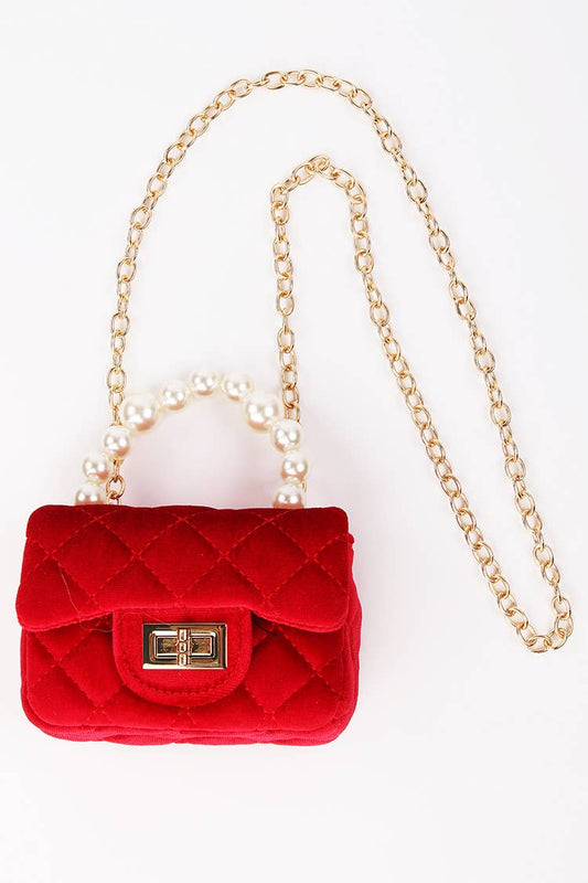 Velvet Purse with Pearl Handle