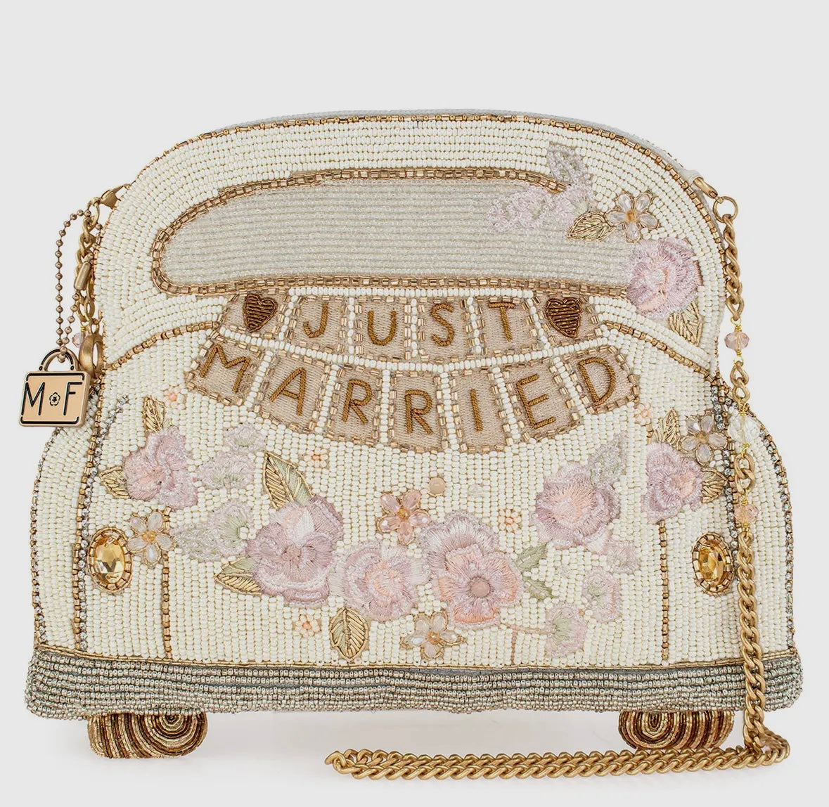 Just Married Beaded Car Image Crossbody Handbag