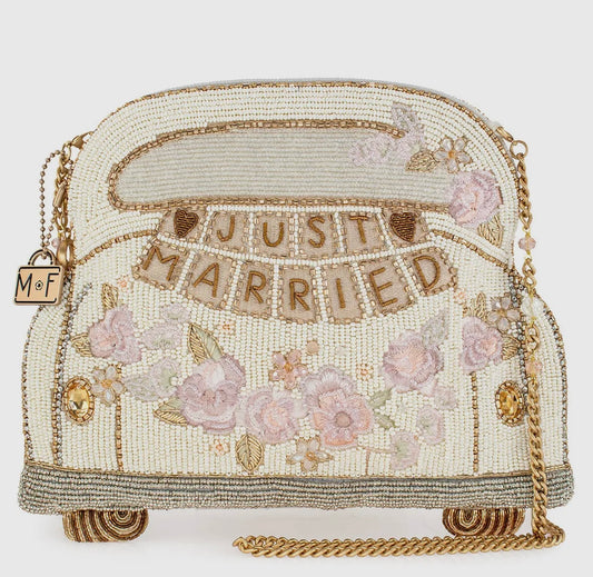 Just Married Beaded Car Image Crossbody Handbag
