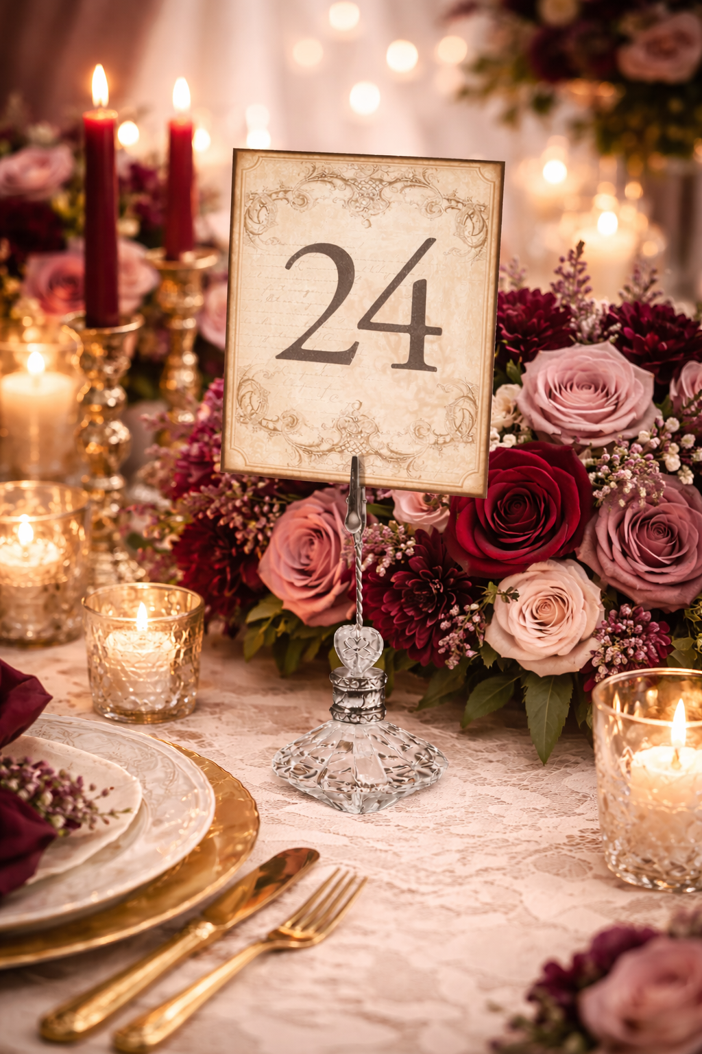 Vintage Gold Table Numbers 1-24