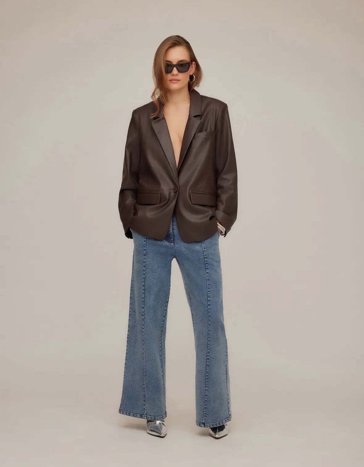 Regan Faux Leather Blazer – Chocolate Brown