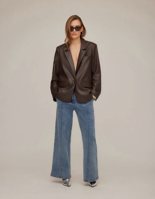 Regan Faux Leather Blazer – Chocolate Brown