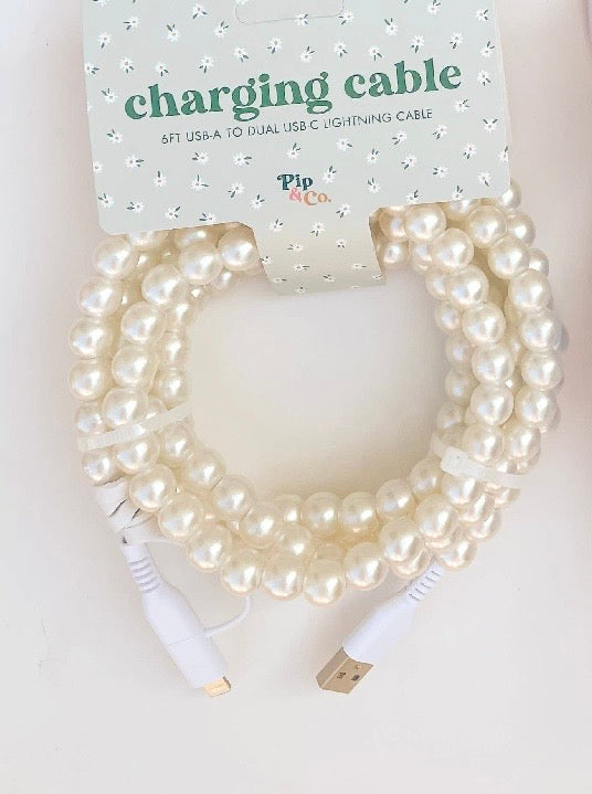 6ft Beaded Phone Charger USB-A & Dual USB-C Lightning Cable