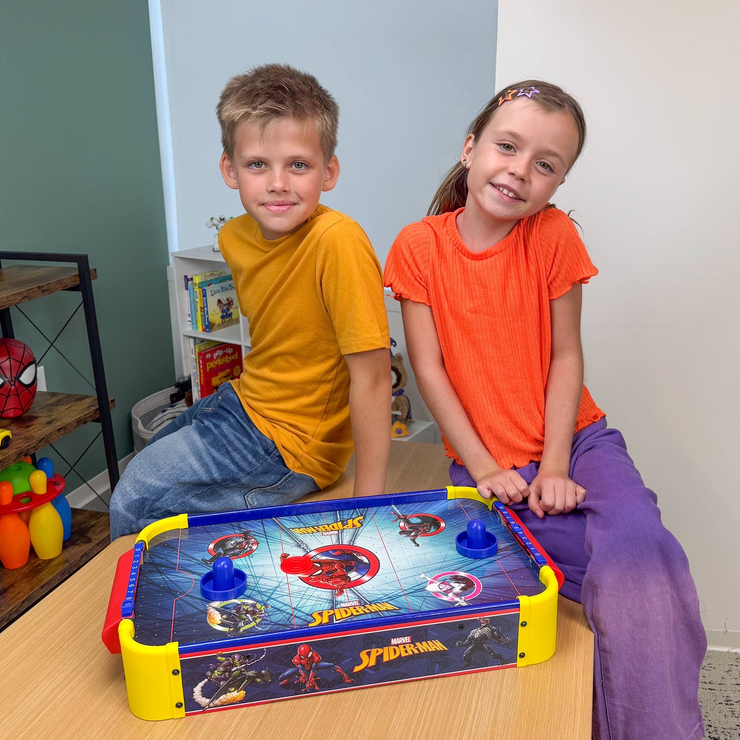Marvel Spider-Man Electric Wooden Tabletop Air Hockey