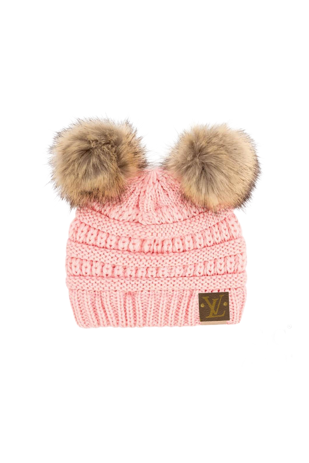 👶✨ Upcycled Baby Beanie – Pink with Faux Fur Pom Poms