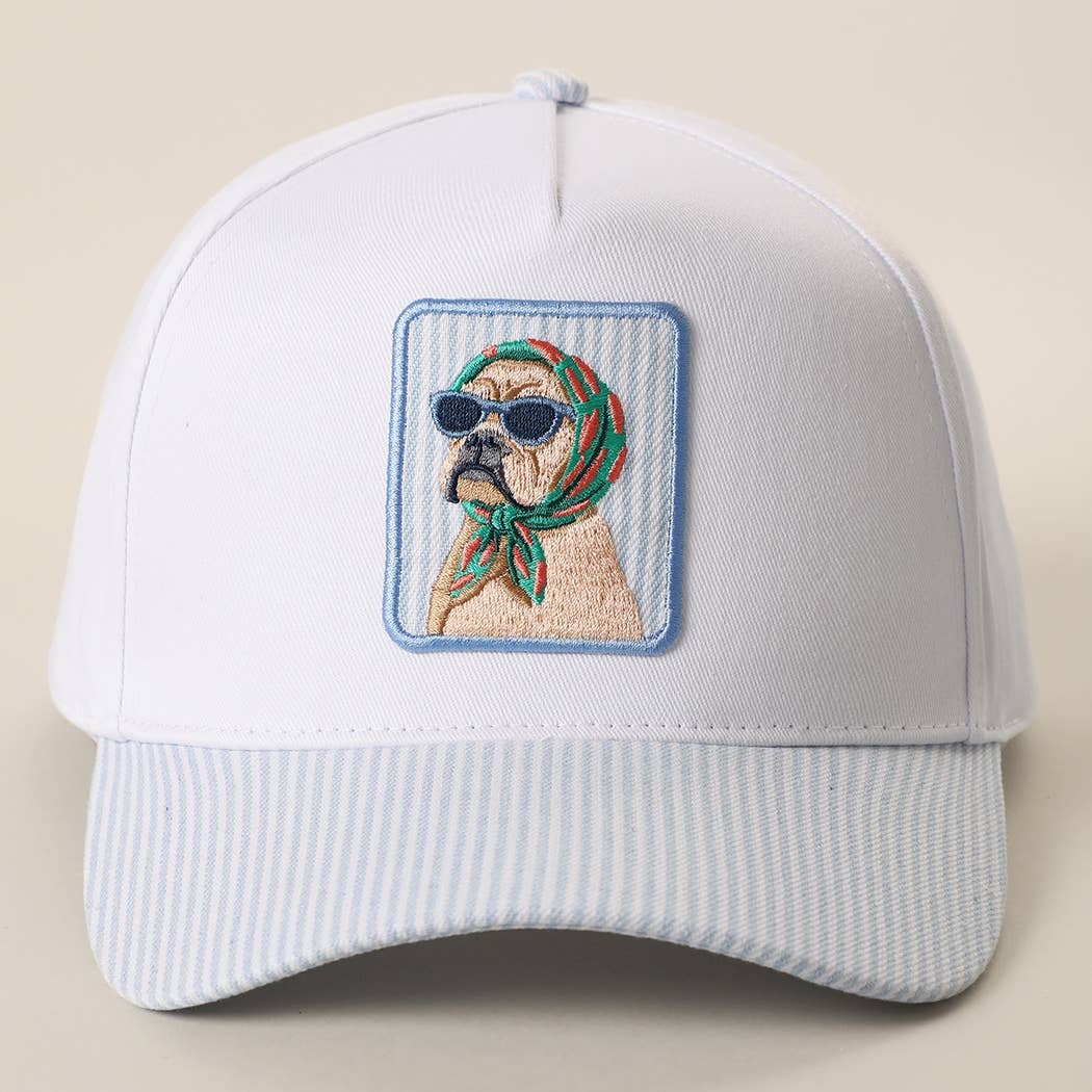 Cool Dog Embroidered Patch Seersucker Brim Baseball Cap
