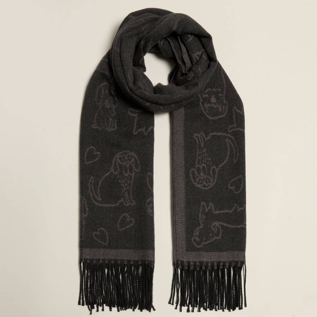 Reversible Puppy Print Cashmere Feel Shawl Scarf