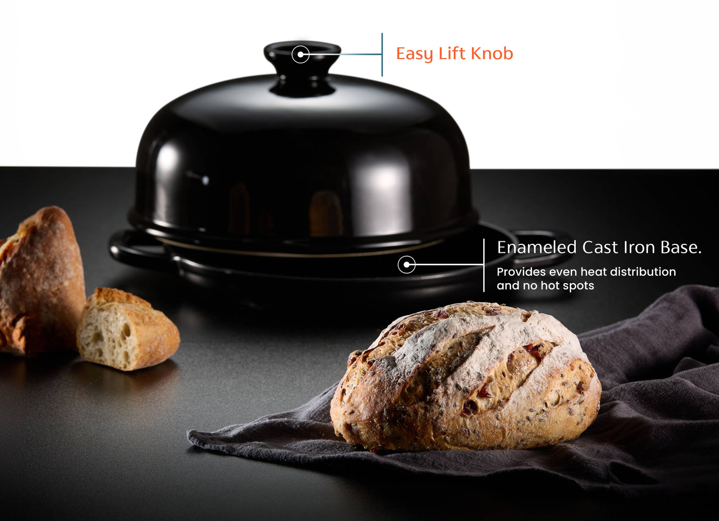 Kook Enameled Cast Iron Bread Oven, Black