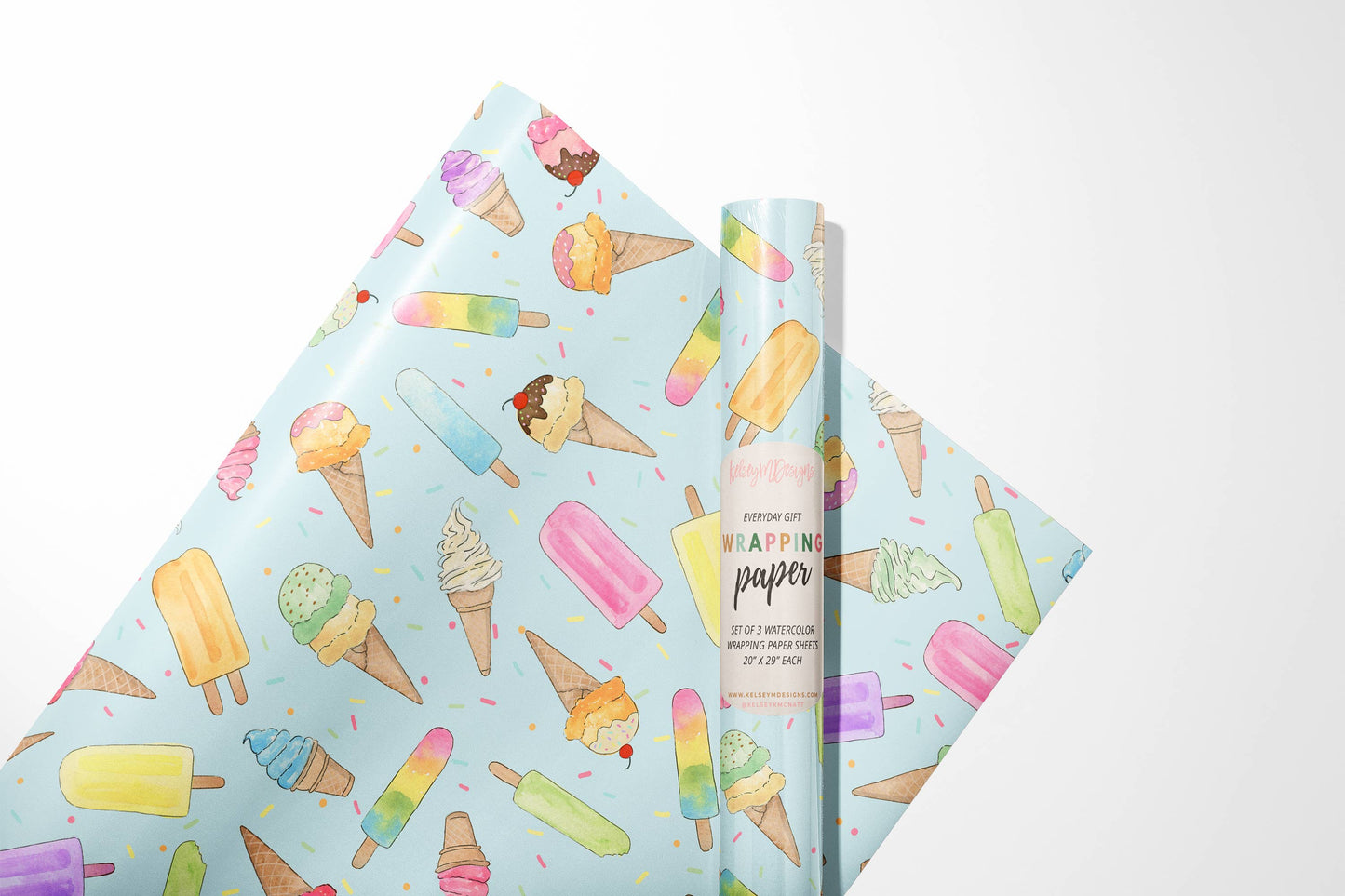 🍦 Ice Cream Wrapping Paper – 3 Sheet Set