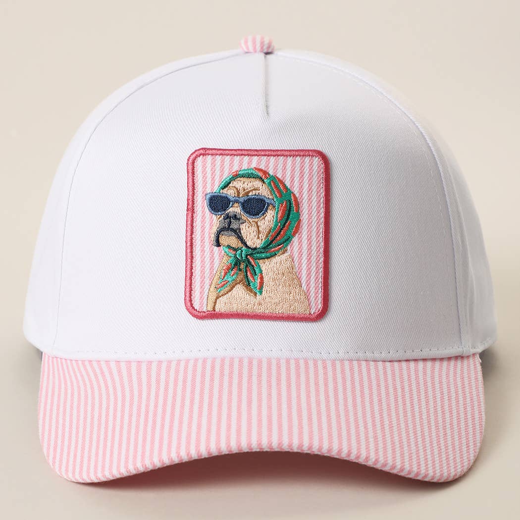 Cool Dog Embroidered Patch Seersucker Brim Baseball Cap