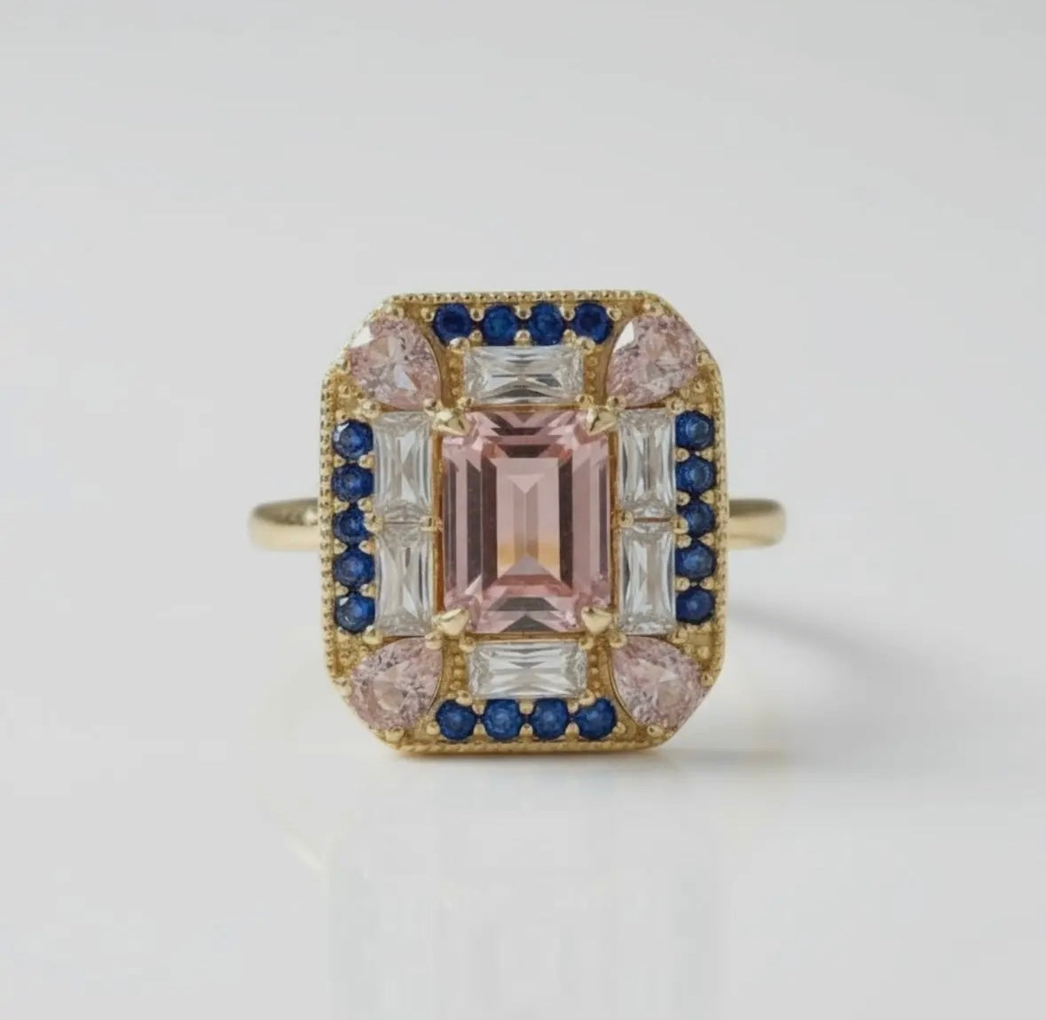 Art Deco Sapphire & Morganite Cocktail Ring | Vintage-Inspired Statement Ring