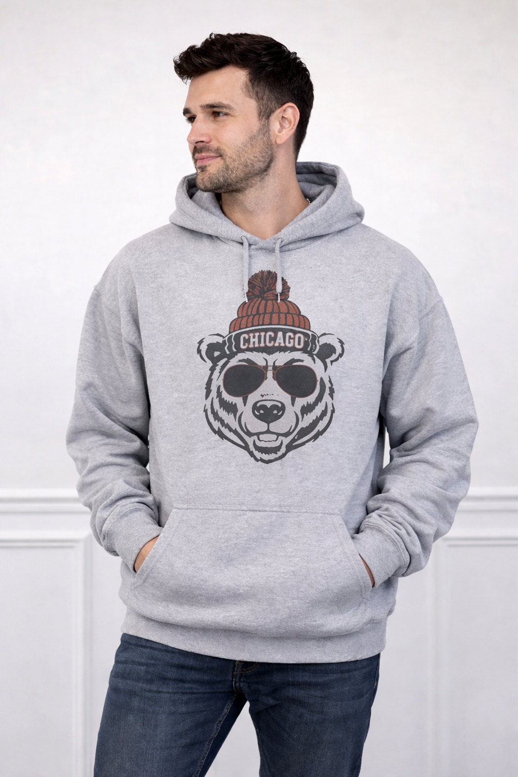 Bear With Chicago Beanie Graphic Hoodie (Unisex)