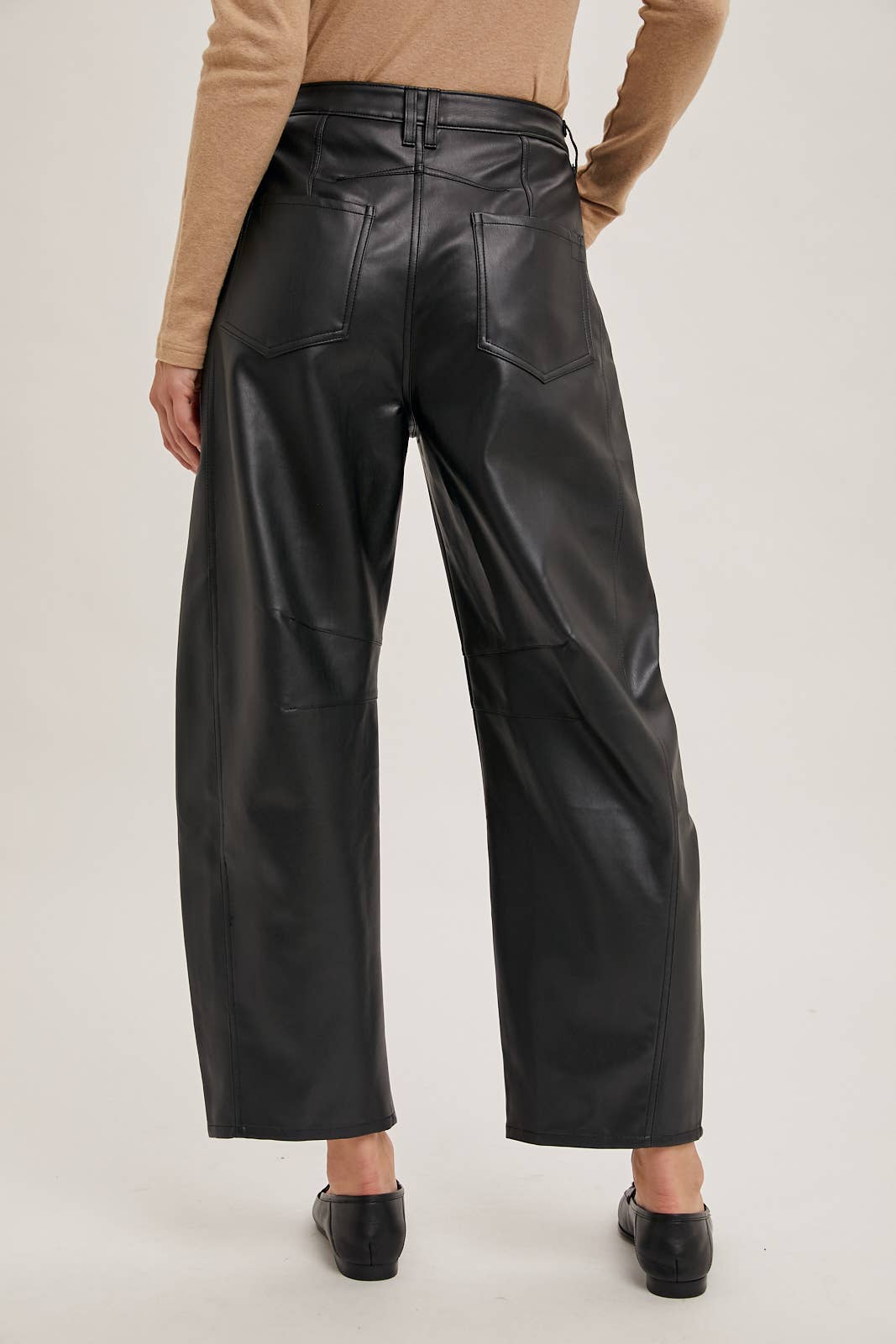 VEGAN LEATHER BARREL PANTS