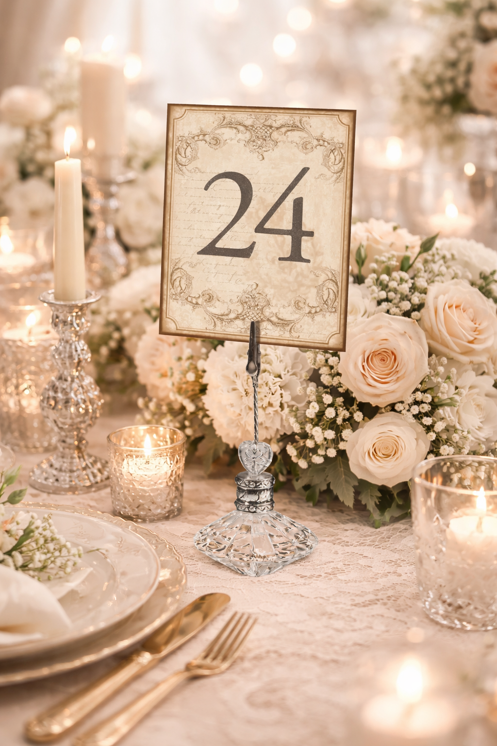Vintage Gold Table Numbers 1-24