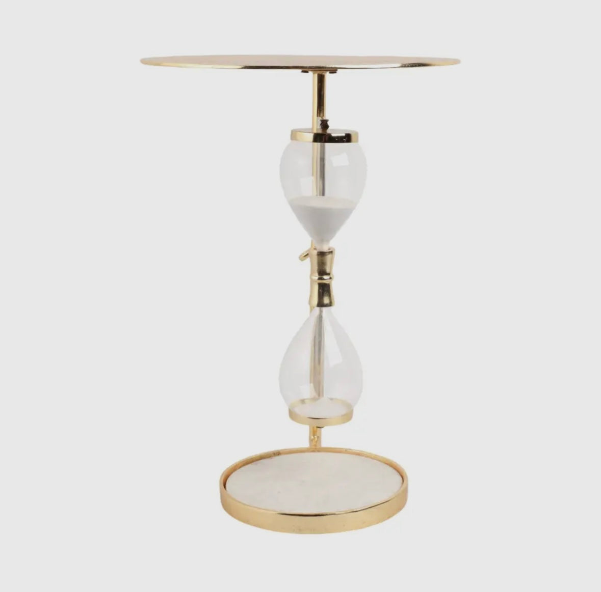 Metal Modern Hourglass Side Table – Gold Accent Table with Marble Detail