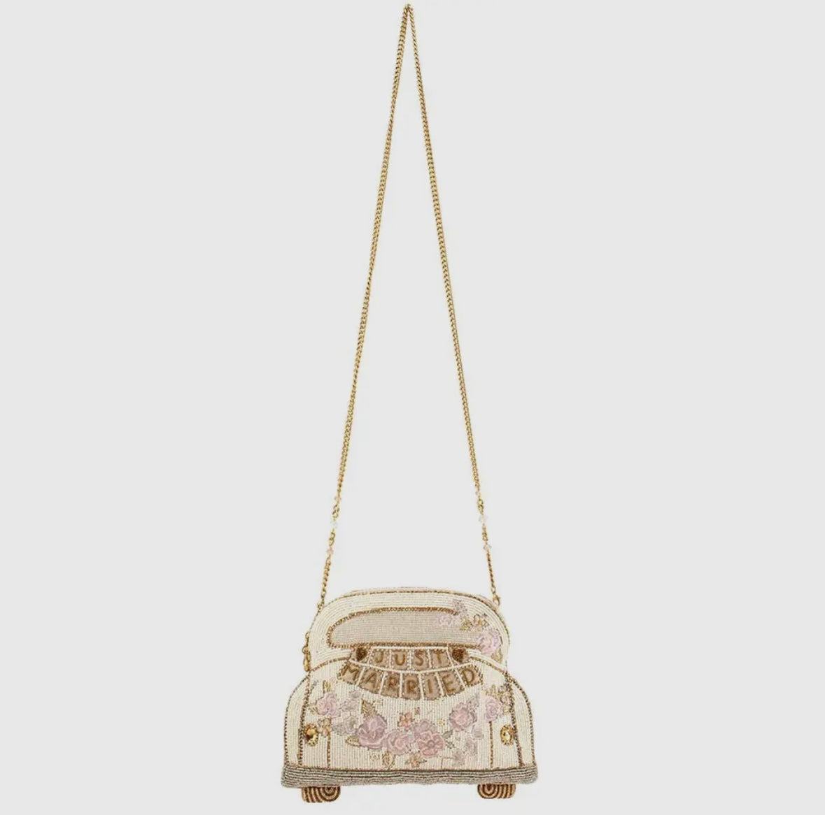 Just Married Beaded Car Image Crossbody Handbag