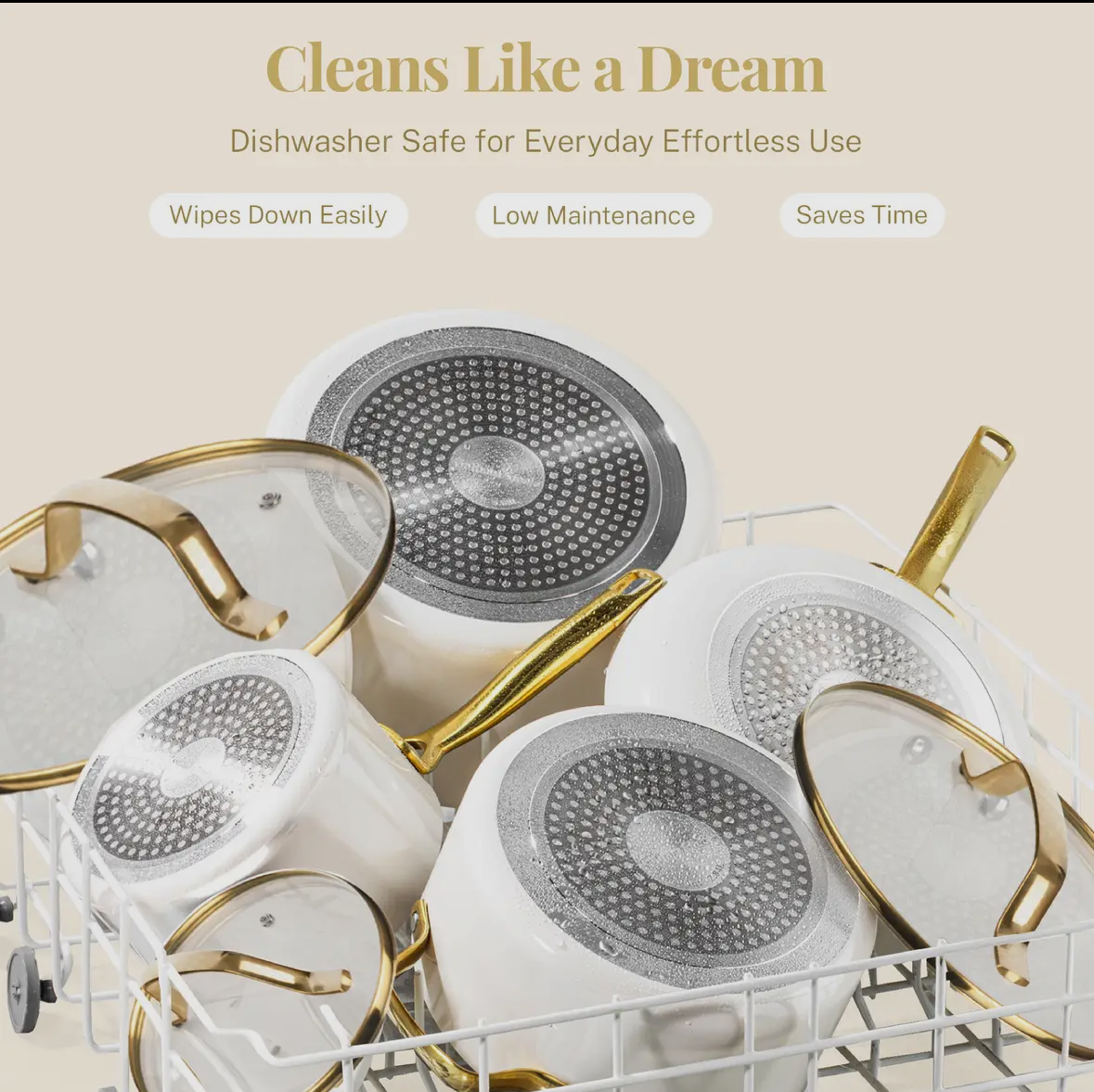 15-Piece White & Gold Ceramic Nonstick Cookware Set – Gotham Steel / Granitestone