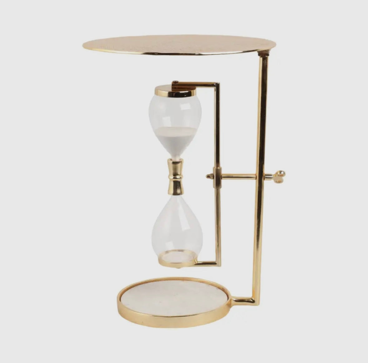 Metal Modern Hourglass Side Table – Gold Accent Table with Marble Detail