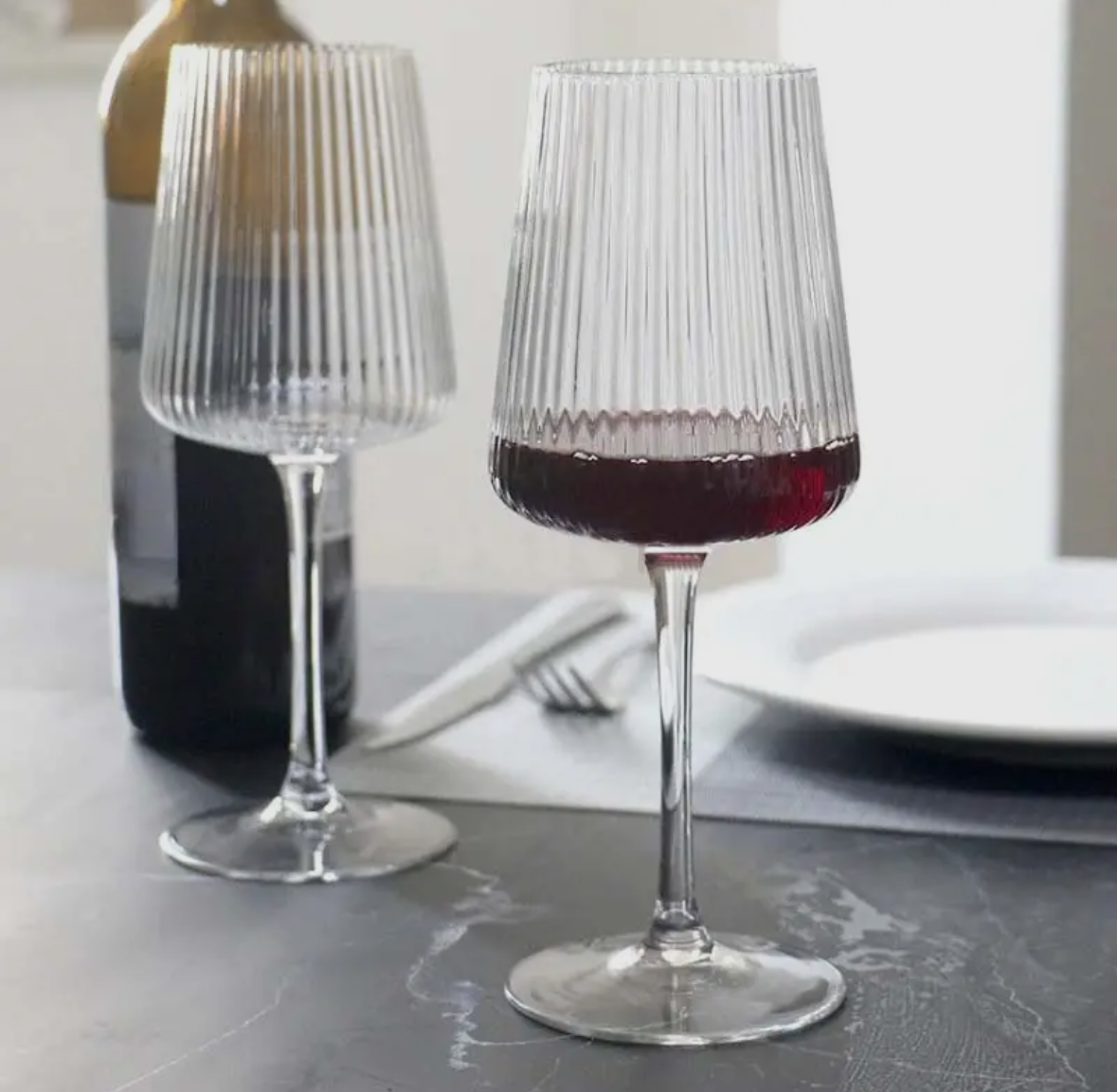 Ribbed Red Wine Glasses (Set of 4)