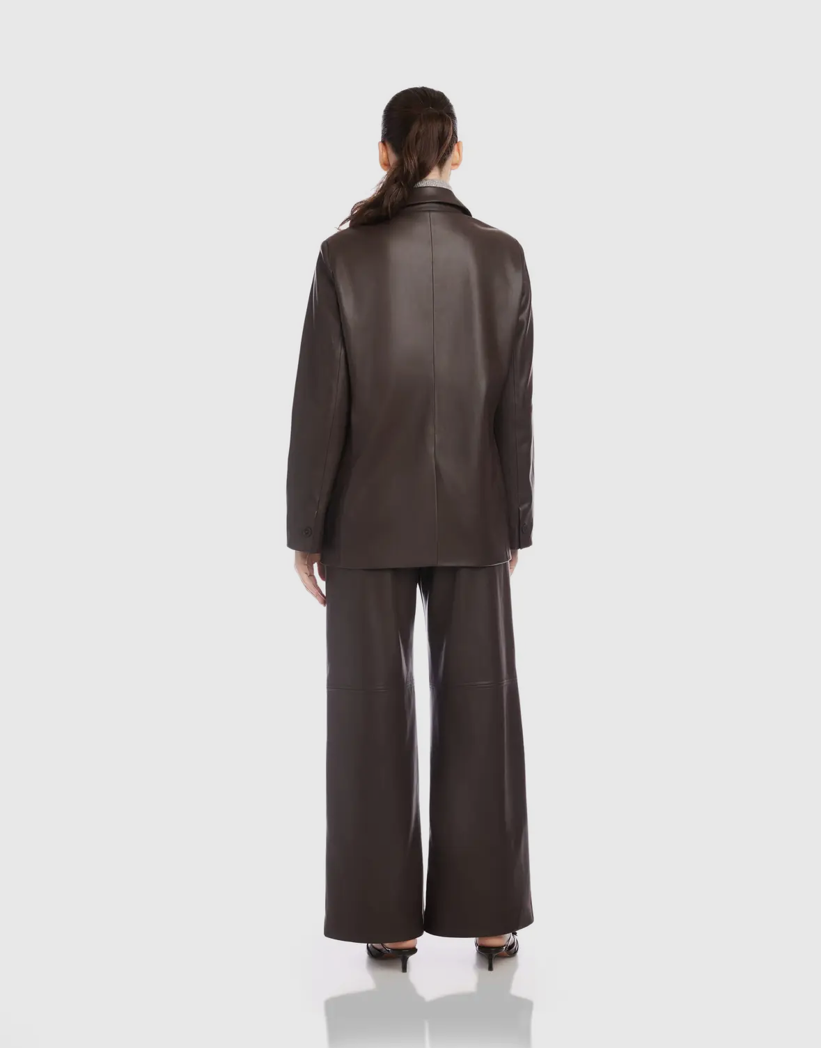 Regan Faux Leather Blazer – Chocolate Brown