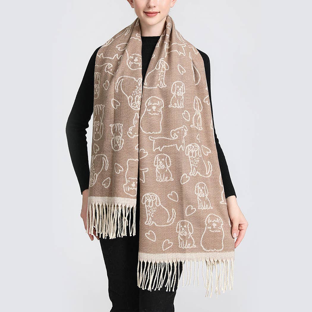 Reversible Puppy Print Cashmere Feel Shawl Scarf