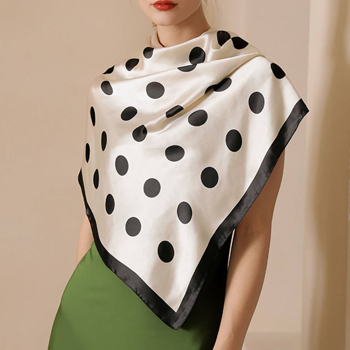 Women’s 35" Polka Dot Silky Wrap Neck Scarf_CWASC0207