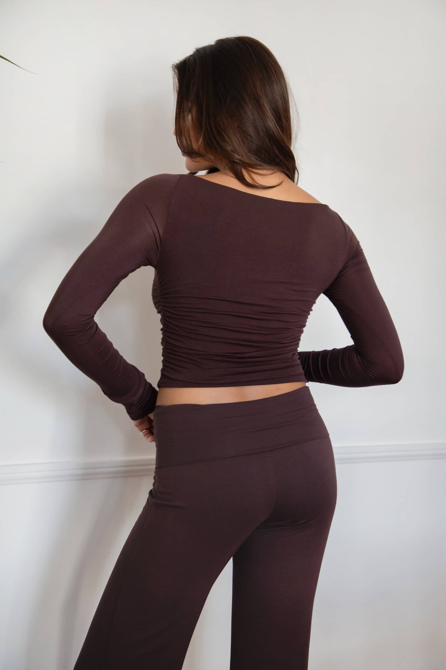 JOLINA Boat Neckline Basic Casual Lounge Long Sleeve Top