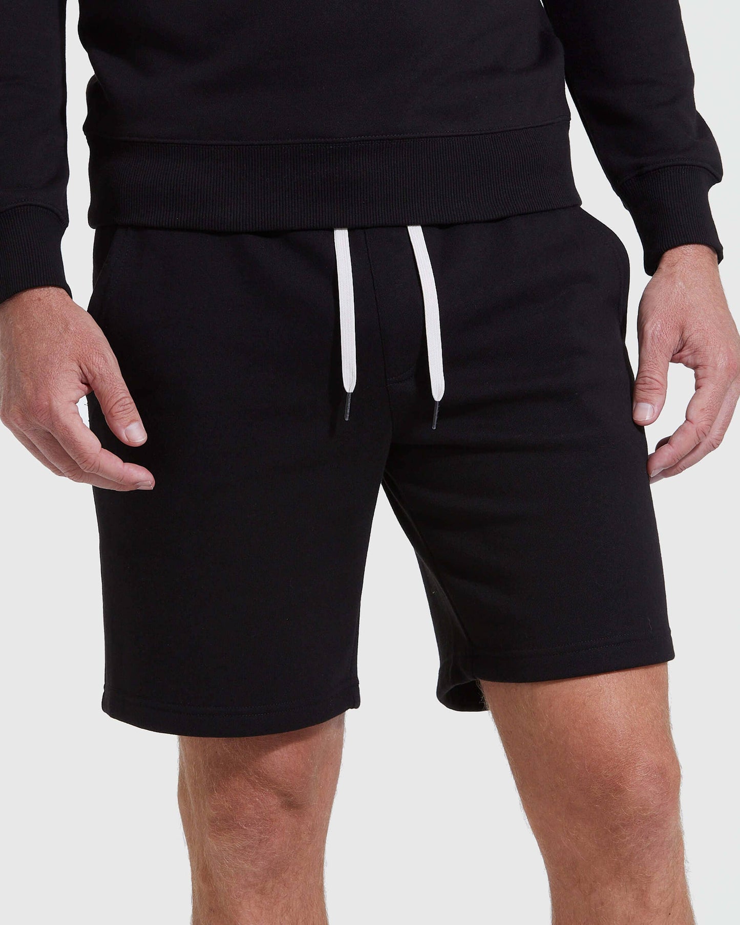 Men’s Black Fleece French Terry Shorts – Comfort Fit Athletic Lounge Shorts with Pockets
